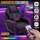 TPHORK Gaming Recliner Chair with Footrest, Push-Back Reclining Gaming Chair with LED Lights, Lumbar Pillow & Side Pockets, Ergonomic Gaming Sofa for Game Room, Home Theater, Man Cave (Black)