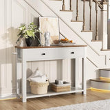 Homieasy Farmhouse Console Table with 2 Drawers, 32 Inch Small Sofa Table with Storage Shelf for Living Room, Behind Couch, Entryway Table for Hallway, Living Room, or Foyer, Brown and Antique White Homieasy