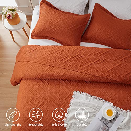 LEAONME Full/Queen Quilt Set 3 Pieces, Lightweight Burnt Orange/Rust Bedspread-90''x98'', Soft Microfiber Summer Quilt, Luxurious Warm Coverlet Set for All Seasons (Includes 1 Quilt, 2 Shams) LEAONME