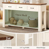 ANGRYWIN 55" Farmhouse Console Table with 3 Drawers, Rustic Entryway Table with Open Shelf, Sofa Tables Behind Couch for Entrance, Living Room, Hallway, White ANGRYWIN