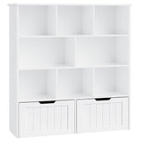 Toy Storage Organizer, Kids Bookshelf and Toy Storage with 2 Movable Drawers, Toy Chest Shelf Organizer with Hidden Wheels and 8 Storage Cubbies, Multifunctional Toy Organizer for Playroom, White Vabches