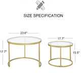 HEONITURE Gold Nesting Coffee Table Set of 2, Small Glass Nesting Tables for Living Room Bedroom, Accent Tea Table with Metal Frame HEONITURE