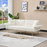 Japovker 79'' White Futon Sofa Bed, Corduroy Upholstered Folding Loveseat Couch with Adjustable Backrest and Armrests,Sleeper Sofa with Gold Metal Legs for Small Space Living Room (White) Japovker