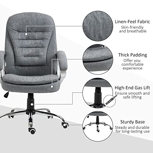 Vinsetto High Back Home Office Chair Executive Computer Chair with Adjustable Height, Upholstered Thick Padding Headrest and Armrest - Grey Vinsetto