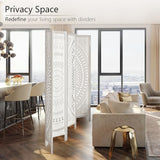 Asnefeli 6 Panel Room Divider, Wood Carved Room Divider and Privacy Screen, Folding Room Partition Screen for Room Separation Home Bedroom Office Restaurant Portable Freestanding (Retro White) Asnefeli
