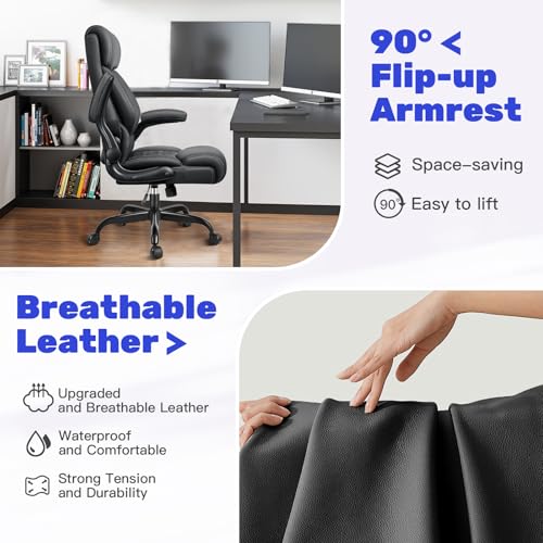 High Back Executive Office Chair - Ergonomic Computer Desk with Rocking Function, Leather Managerial with Adjustable Flip-Up Armrests and Lumbar Support BestGlory