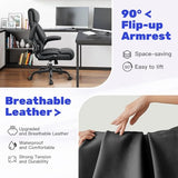 High Back Executive Office Chair - Ergonomic Computer Desk with Rocking Function, Leather Managerial with Adjustable Flip-Up Armrests and Lumbar Support BestGlory