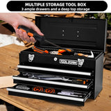 Tool Dorm 20.3“ Metal Tool Box with Drawer Portable Steel Metal Tool Box with Protective Liner and Metal Latch Closure and Lock for Garage, Home and Warehouse (Black-3 Drawers) TOOL DORM
