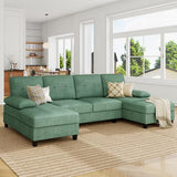 Shintenchi U Shaped Sectional Couches for Living Room, 4 Seat Modern Sectional Sofa with Removable Armrest & Soft Backrest for Apartment and Small Space, Deep Green Shintenchi