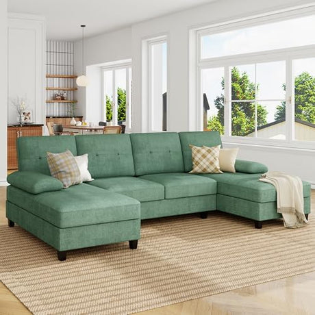 Shintenchi U Shaped Sectional Couches for Living Room, 4 Seat Modern Sectional Sofa with Removable Armrest & Soft Backrest for Apartment and Small Space, Deep Green Shintenchi
