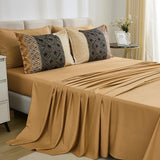 Dinjoy Boho Queen Comforter Set Brown,7 Piece Bed in a Bag Queen Size Warm Fall Bedding Sets Striped Comforters Bed Set with Sheets for Family All Season Dinjoy