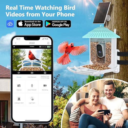 Smart Bird Feeder with Camera Solar Powered, Wireless Outdoor Bird Feeder, 4MP HD Auto Capture Bird Videos, Real Time Views and Notifications,