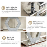 Mcltopz 55" Silver Mirrored Console Table, Rectangle Sofa Table with Sparkling Crystal Hexagon Base, Modern Luxury Mirrored Furniture with with Diamond Glass Effects for Entryway Hallway Entrance Mcltopz