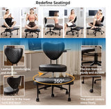 Ergonomic Home Office Chair with Wheels, Swivel Cross Legged Desk Chair, Plush Wide Criss Cross Kneeling Chair for Meditation,Black Merax