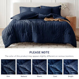 MUXHOMO 7 Pieces Queen Comforter Set, Seersucker Bed in a Bag Queen Size, All Season Luxury Bedding Set with Comforter, Flat Sheet, Fitted Sheet, Pillowcases & Shams, Navy Blue MUXHOMO