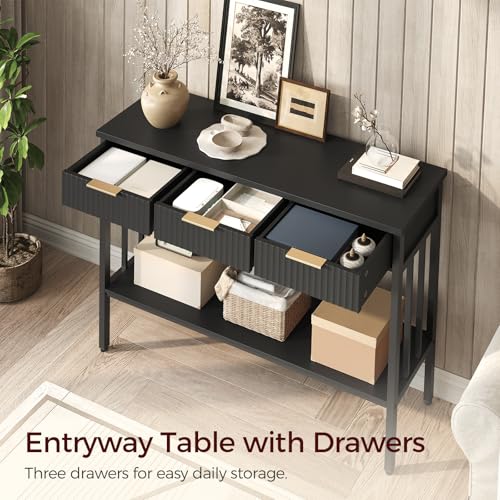 MAHANCRIS Console Table for Entryway, Entryway Table with Storage and Drawers, Narrow Long Sofa Table for Living Room, Hallway, Behind Couch, Corridor, Black and Gold CTHB5201 MAHANCRIS