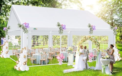 COBIZI 20x20 Party Tent Heavy Duty for Parties Waterproof, Wedding and Event Canopy & Carport, Carpas para Fiestas with Removable Sidewalls & Built-in Sandbag(Better Than Galvanized), UV50+, White COBIZI