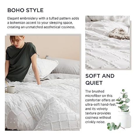Bedsure Twin Comforter Set - White Boho Twin Comforter, Shabby Chic Dorm Bedding Set for Kids, 2 Pieces Modern Farmhouse Bed Set, Includes 1 Pillow Sham Bedsure