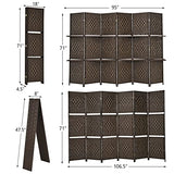 Giantex 6Ft 6 Panel Room Divider with Shelves, Freestanding Hand-Woven Rattan Folding Privacy Screens for Room Separation, Wooden Partition Room Divider Wall for Home Office Studio Separator Giantex