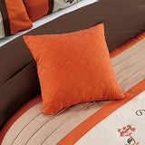 Chezmoi Collection Serene 7-Piece Luxury Autumn Floral Embroidery Comforter Set, King, Orange/Brown/Taupe Chezmoi Collection