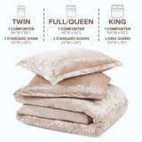 Comfort Spaces Luxe Queen Comforter Set Velvet Comforters for Queen Size Bed, Microfiber Reverse, Juliette, All Season Velvet Bedding Queen Size, Fluffy Bed Set, Sham, Full/Queen, Champagne 3 Piece Comfort Spaces