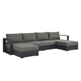 Modway Tahoe Aluminum 4-Piece Outdoor Patio Furniture Gray Charcoal, Modular Sectional Sofa Set with Chaise Lounges, Weather-Resistant Cushion, Ideal for Deck, Backyard, Poolside Modway