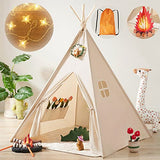 Tiny Land Kids-Teepee-Tent with Lights & Campfire Toy & Carry Case, Natural Cotton Canvas Toddler Tent - Washable Foldable Teepee Tent for Kids Tiny Land