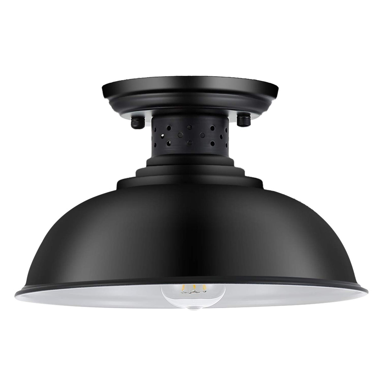 MgLoyht Industrial Semi Flush Mount Ceiling Light, Matte Black Farmhouse Light Fixture for Kitchen Island Dining Room Foyer Hallway Porch Barn Loft, Black, 13in MgLoyht