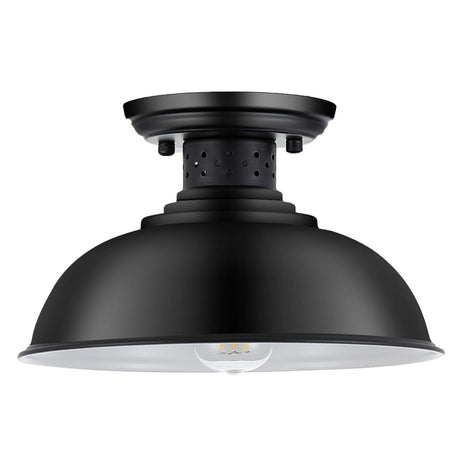 MgLoyht Industrial Semi Flush Mount Ceiling Light, Matte Black Farmhouse Light Fixture for Kitchen Island Dining Room Foyer Hallway Porch Barn Loft, Black, 13in MgLoyht