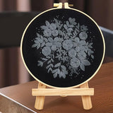 Crafmanoe Embroidery Kits for Beginners Adults, Black Flowers Embroidery Starter Kits, Counted Cross Stitch Kits for Beginners Adults Hobbies Set for Women, Embroidery Hoops, Thread and Video Tutorial