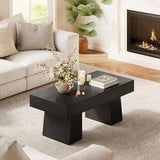 LITTLE TREE Farmhouse Coffee Table, 47 Inches Wooden Rectangular Accent Center Tables with Thick Base, Modern Low Cocktail Tea Furniture for Living Room (Black) LITTLE TREE
