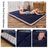 MAXYOYO Futon Mattress, Padded Japanese Floor Mattress Quilted Bed Mattress Topper, Extra Thick Folding Sleeping Pad Breathable Floor Lounger Guest Bed for Camping Couch, Navy, Full MAXYOYO