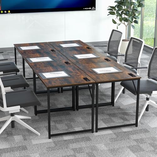 Giantex 16 FT Conference Table with Charging Station, 6 PCS 32" x 24" Rectangular Meeting Room Desk with Storage Bag & Hook, Space Saving Seminar Table, Modern Office Computer Desk for 8 People Giantex