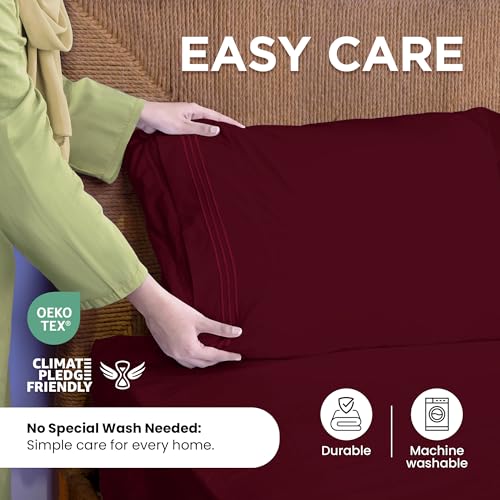 ROYALE LINENS 4 Piece Cal King Sheets Set - Soft Brushed 1800 Microfiber - 1 Fitted, 1 Flat Sheet, 2 Pillow Cases - Wrinkle Free & Fade Resistant - Hotel Luxury Bed Sheets (Burgundy, Cal King) ROYALE LINENS