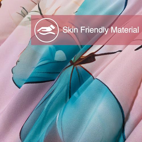 A Nice Night Full 6pcs Bed in A Bag Pink and Blue 3D Various Butterfly Printed, Butterflies Flying in Flower Design Bedding Full Comforter Set, for Girls Kids Teens A Nice Night