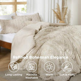 Bedsure Tufted Boho Comforter Set Full Size - Beige Boho Bed Set, GentleSoft™ 3 Pieces Farmhouse Shabby Chic Embroidery Bedding, Gifts for Woman, Soft Jacquard Full Comforter for All Seasons Bedsure