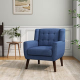 Accent Chair, Mid-Century Modern Fabric Chairs with Arms for Living Room, Comfy Upholstered Club Single Sofa Armchair for Bedroom Waiting Room with Solid Wood Frame (Fabric Navy Blue, Set of 1) DREAMSIDEA