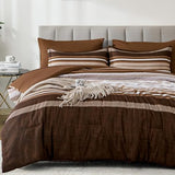 Dobuyly Brown Comforter Queen Size 7 Pieces, Boho Striped Bed in a Bag Set, Soft Microfiber Bedding Set with Comforter, Sheets, Pillowcases & Shams Dobuyly