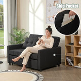 GOSUHI 52" Sleeper Sofa with Pull-Out Bed, 3-in-1 Convertible Sofa Bed, Set of Loveseat with Stepless Adjustable Backrest and Side Pocket, for Living Room Dorm Apartment, Linen, Black GOSUHI