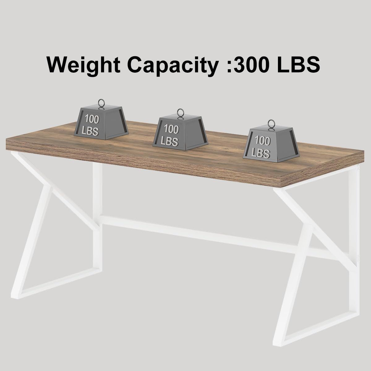 HSH Farmhouse Desk, Modern Home Office Desk, Student Desk for Bedroom Computer Table, Rustic Wood and Metal PC Laptop Computer Desk, Simple Writing Study Gaming Desk Executive Workstation, 55 Inch HSH