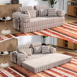 KSTNLUXQ 79" Corduroy Sofa Bed Sleeper Couch, 6-in-1 Convertible Boneless Floor Futon Loveseat, High-Density Foam Couch in a Box with 2 Headrest Pillows, No Assembly, Red and White KSTNLUXQ
