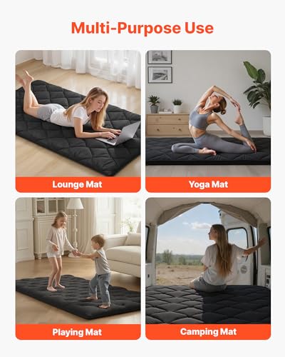 VEVOR 9-Layer Japanese Futon Mattress, 3.5" Thick Twin Tatami Mat, Foldable Roll Up Mattress for Sleeping with Storage Bag, Portable Floor Mattress for Camping Dormitory Yoga, Black VEVOR