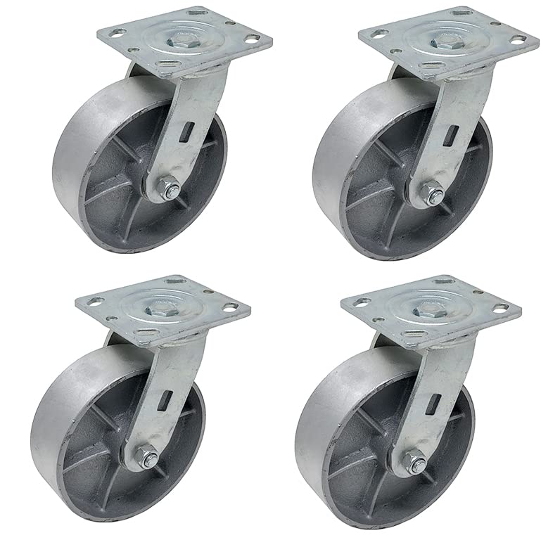 ICONCASTERWHEEL 6" x 2" Steel Heavy Duty Casters, Set of 4 Industrial Casters | 4 Swivel Top Plate Caster, Top Plate 4 x 4.5, Load Capacity 4,800 lbs per Set (4-Pack) ICONCASTERWHEELS