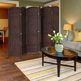VINGLI 6-Panels Tall Rattan Room Divider, 6 FT Folding Privacy Screen, Indoor Partition Wall Dividers, Freestanding Hinged Space Separator (Dark Brown) VINGLI