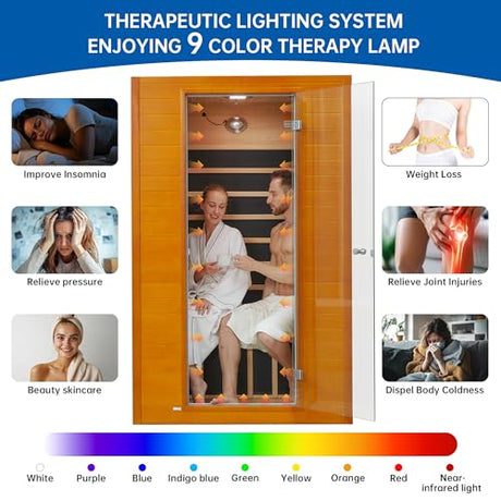 RESTISLAND Infrared Sauna Room for Home, Near Zero EMF Wooden 2 Person Indoor Infrared Sauna at Home with Bluetooth, LCD Control Panel, Chromo Therapy Light RESTISLAND
