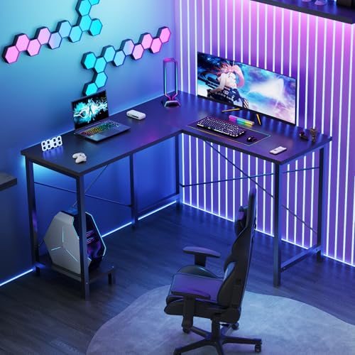 DUMOS L Shaped Desk, Computer Gaming Desks Corner Office Table with CPU Shelf for Home Study Writing Work Station 50 Inch, Black DUMOS