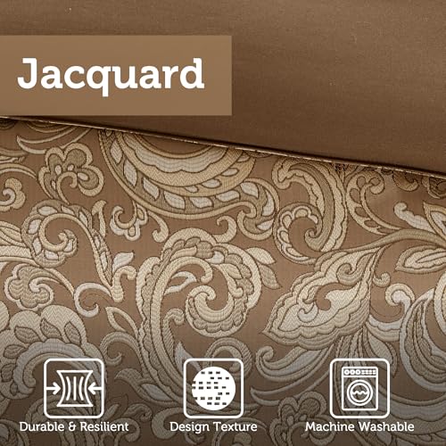 Madison Park Essentials Brystol 24 Piece Room in a Bag Faux Silk Comforter Jacquard Paisley Design Matching Curtains Down Alternative Hypoallergenic All Season Bedding-Set, Queen(90"x90"), Brown Madison Park