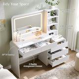 wow97e 50" Makeup Vanity Desk with 35.43" Mirror and Lights, Large 5 Drawers Makeup Table with Adjustable Shelves and Charging Station, 3 Lighting Modes for Women and Girls, Bedroom or Dorm, White wow97e