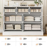 HOSTACK Modern 7 Drawer Double Dresser for Bedroom, Wide Chest of Drawers with Fence, Wood Storage Organizer with Metal Handle & Fluted Glass, Accent Storage Cabinet for Living Room, Entryway, White HOSTACK