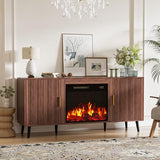 TAVATA 58" Fireplace TV Stand with 23" Fireplace Up to 65" TVs, Fluted Modern Entertainment Center with Storage Cabinet and Adjustable Shelves, Media TV Console Table for Living Room, Brown TAVATA